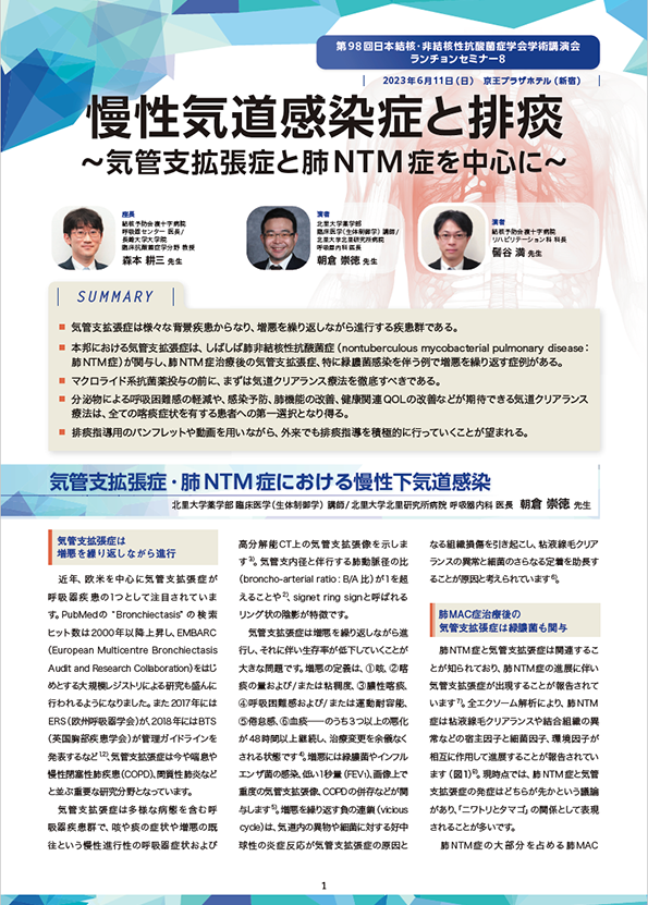 第98回日本結核・非結核性抗酸菌症学会学術講演会 ランチョンセミナー8「慢性気道感染症と排痰～気管支拡張症と肺NTM 症を中心に～」